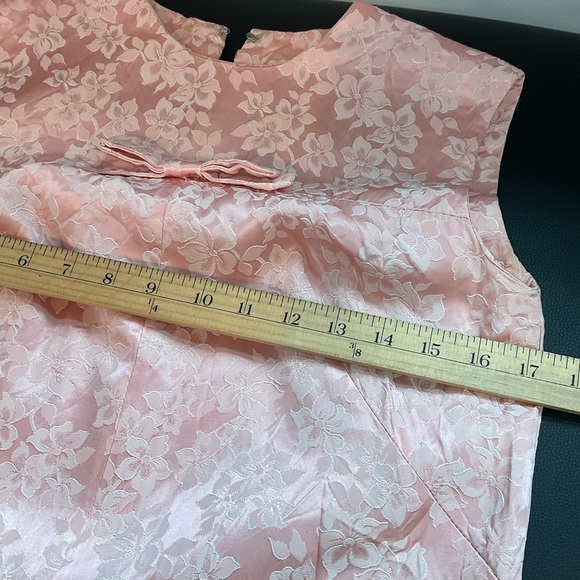 Vintage Dress 60s Pink Floral Brocade Maxi Long Formal Bow Size Small - Picture 8 of 9